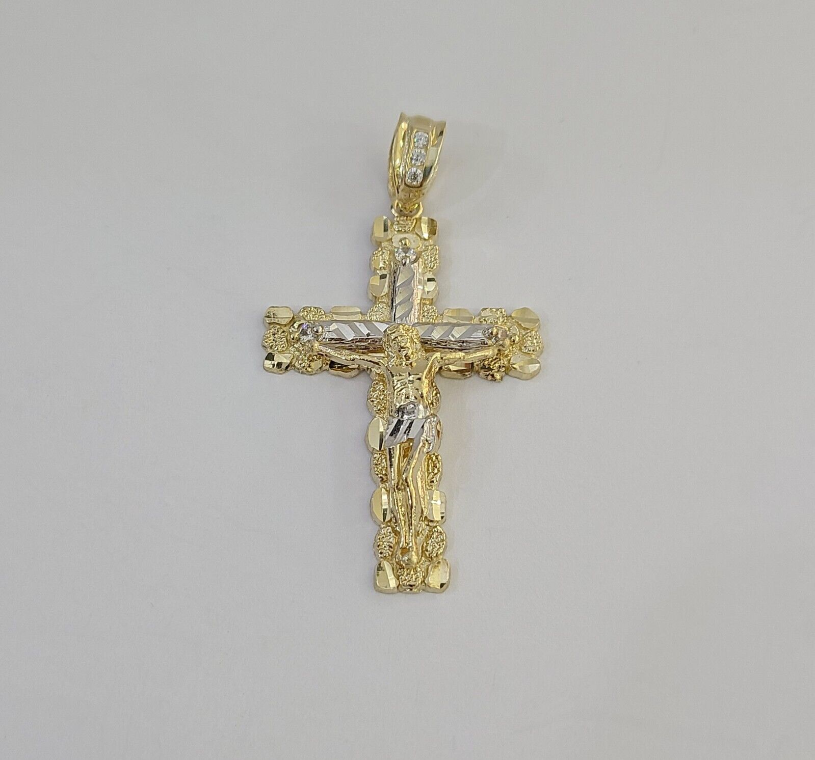 Real 14k Gold Jesus Cross Pendant Charm Crucifix 2" Inches 14kt Yellow Gold - Reva Jeweler