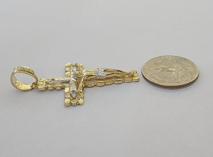 Real 14k Gold Jesus Cross Pendant Charm Crucifix 2" Inches 14kt Yellow Gold - Reva Jeweler