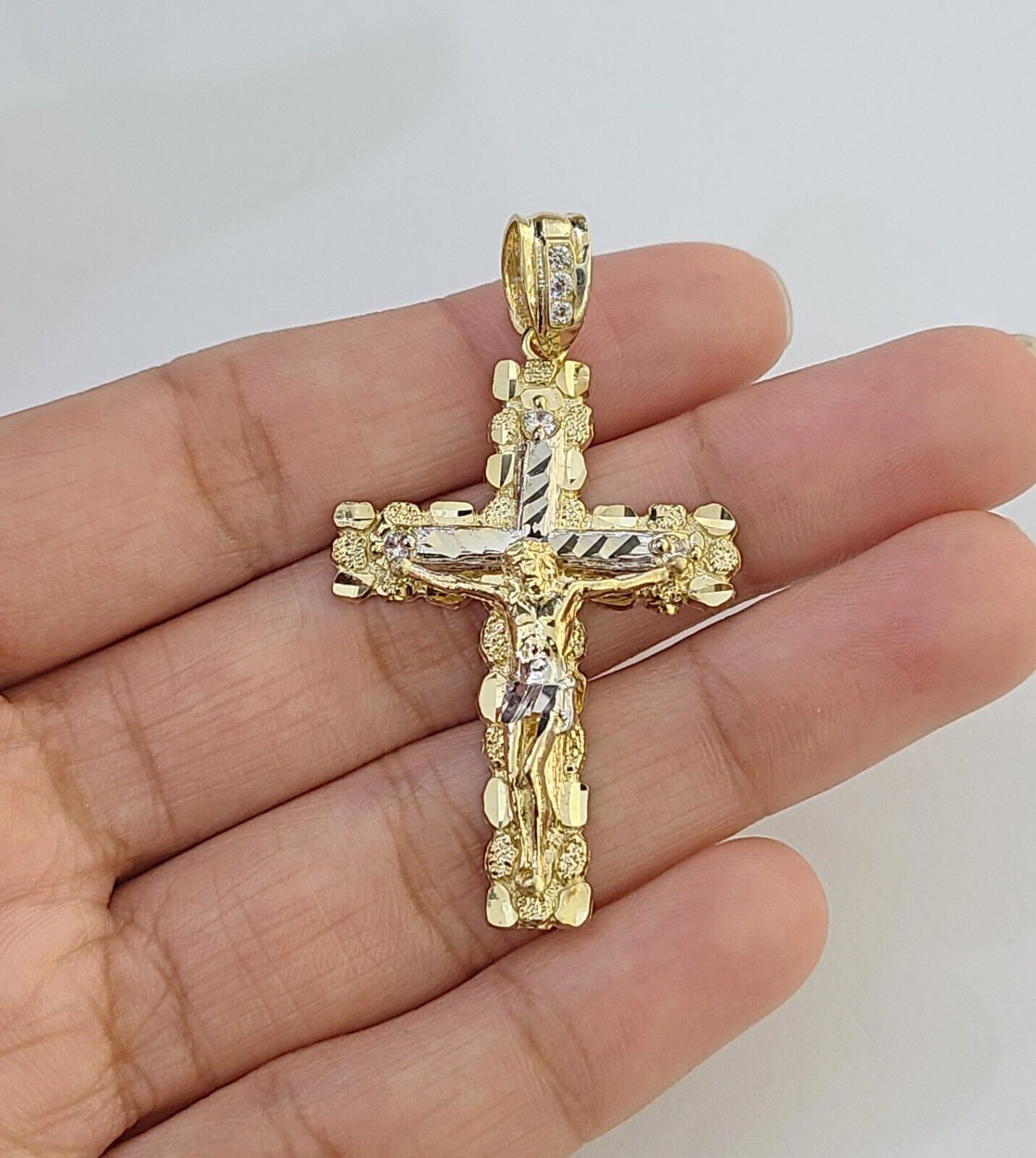 Real 14k Gold Jesus Cross Pendant Charm Crucifix 2" Inches 14kt Yellow Gold - Reva Jeweler