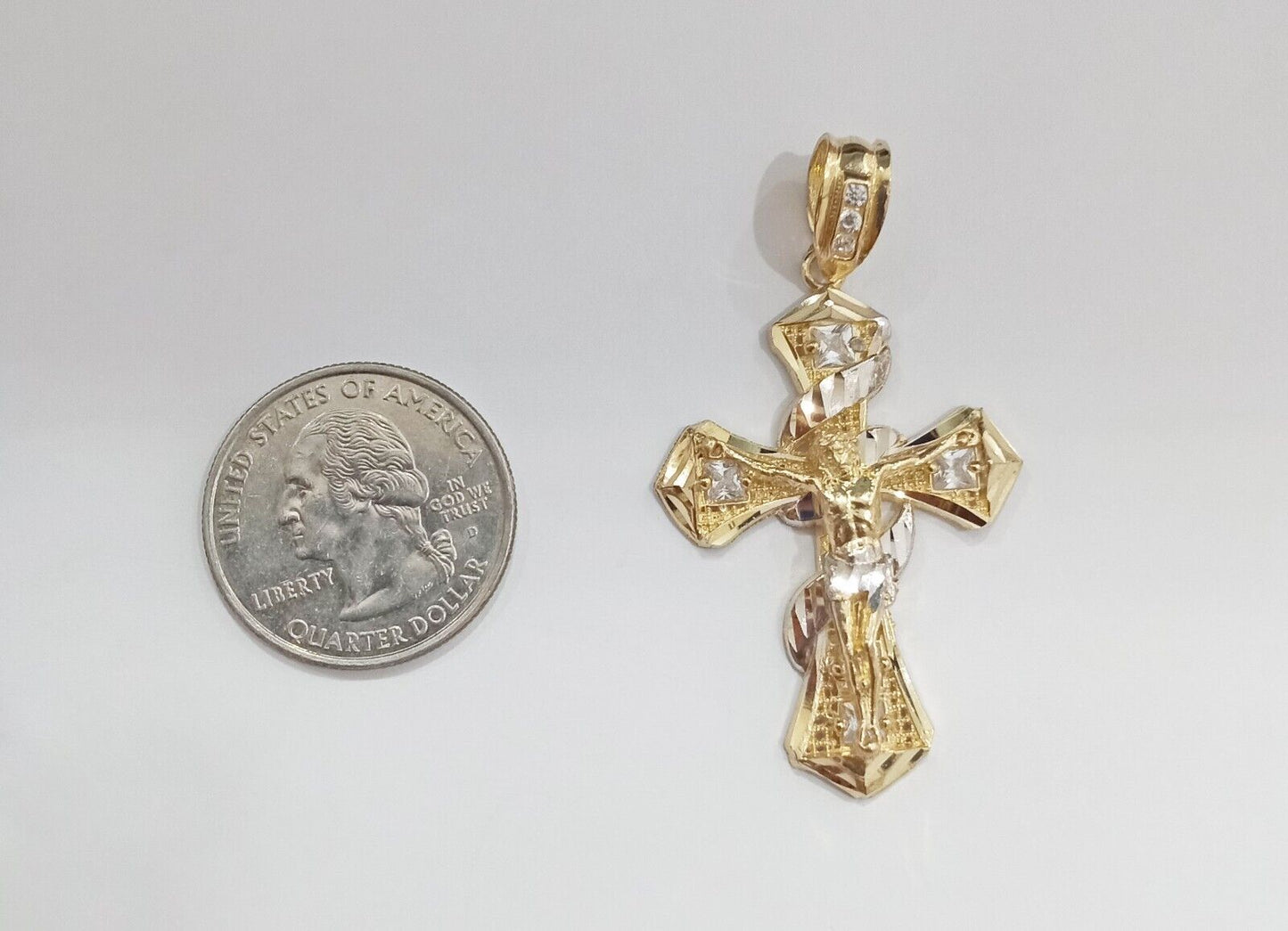Real 14k Gold Jesus Crucifix Cross Charm Pendant 2" inch 14kt Yellow Gold - GoldenlinQ