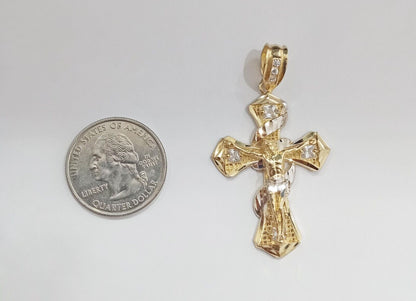 Real 14k Gold Jesus Crucifix Cross Charm Pendant 2" inch 14kt Yellow Gold - GoldenlinQ