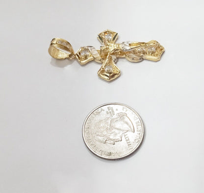 Real 14k Gold Jesus Crucifix Cross Charm Pendant 2" inch 14kt Yellow Gold - GoldenlinQ