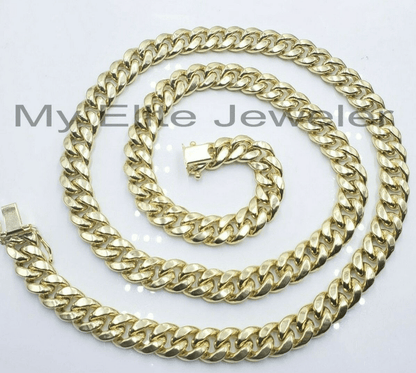 REAL 14k Gold Miami Cuban Link 26" Mens Necklace 9mm Box Clasp 14 KT Yellow Gold - Reva Jeweler