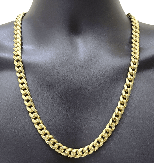 REAL 14k Gold Miami Cuban Link 26" Mens Necklace 9mm Box Clasp 14 KT Yellow Gold - Reva Jeweler