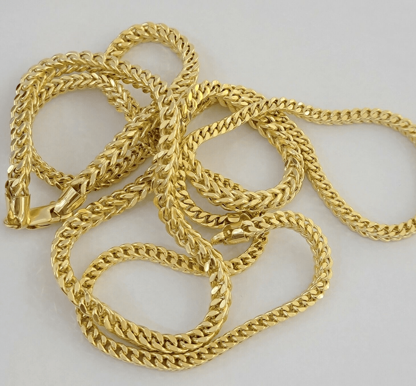 Real 14k Gold Necklace Franco Chain 4mm 22 Inch Diamond Cut Mens 14k Yellow Gold - Reva Jeweler