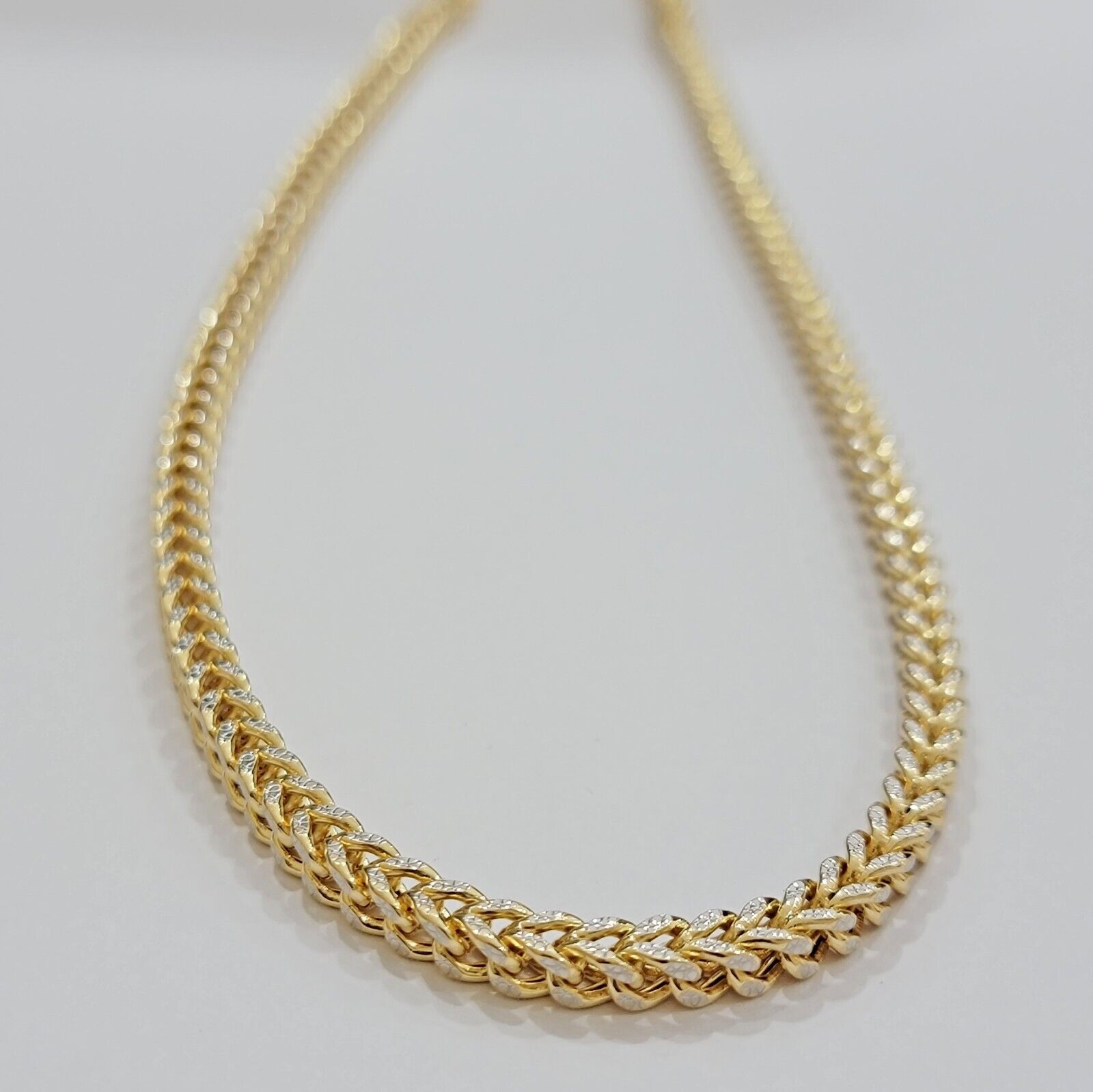 Real 14k Gold Necklace Franco Chain 4mm 22 Inch Diamond Cut Mens 14k Yellow Gold - Reva Jeweler
