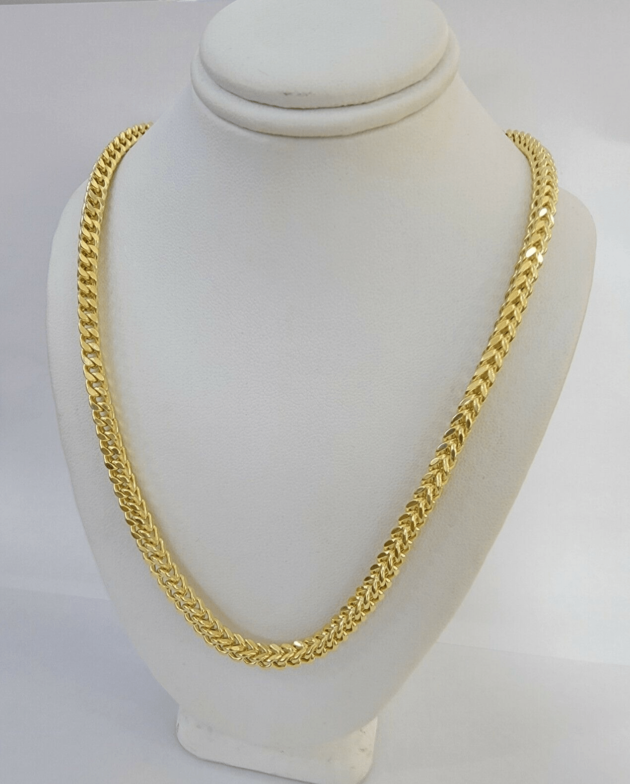 Real 14k Gold Necklace Franco Chain 4mm 22 Inch Diamond Cut Mens 14k Yellow Gold - Reva Jeweler