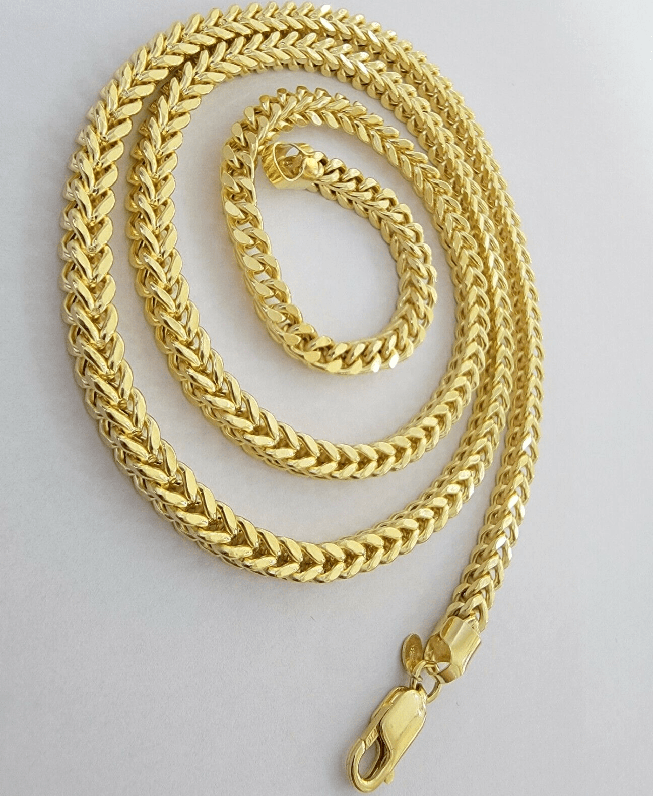 Real 14k Gold Necklace Franco Chain 4mm 22 Inch Diamond Cut Mens 14k Yellow Gold - Reva Jeweler