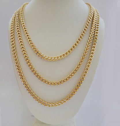 Real 14k Gold Necklace Franco Chain 4mm 22 Inch Diamond Cut Mens 14k Yellow Gold - Reva Jeweler