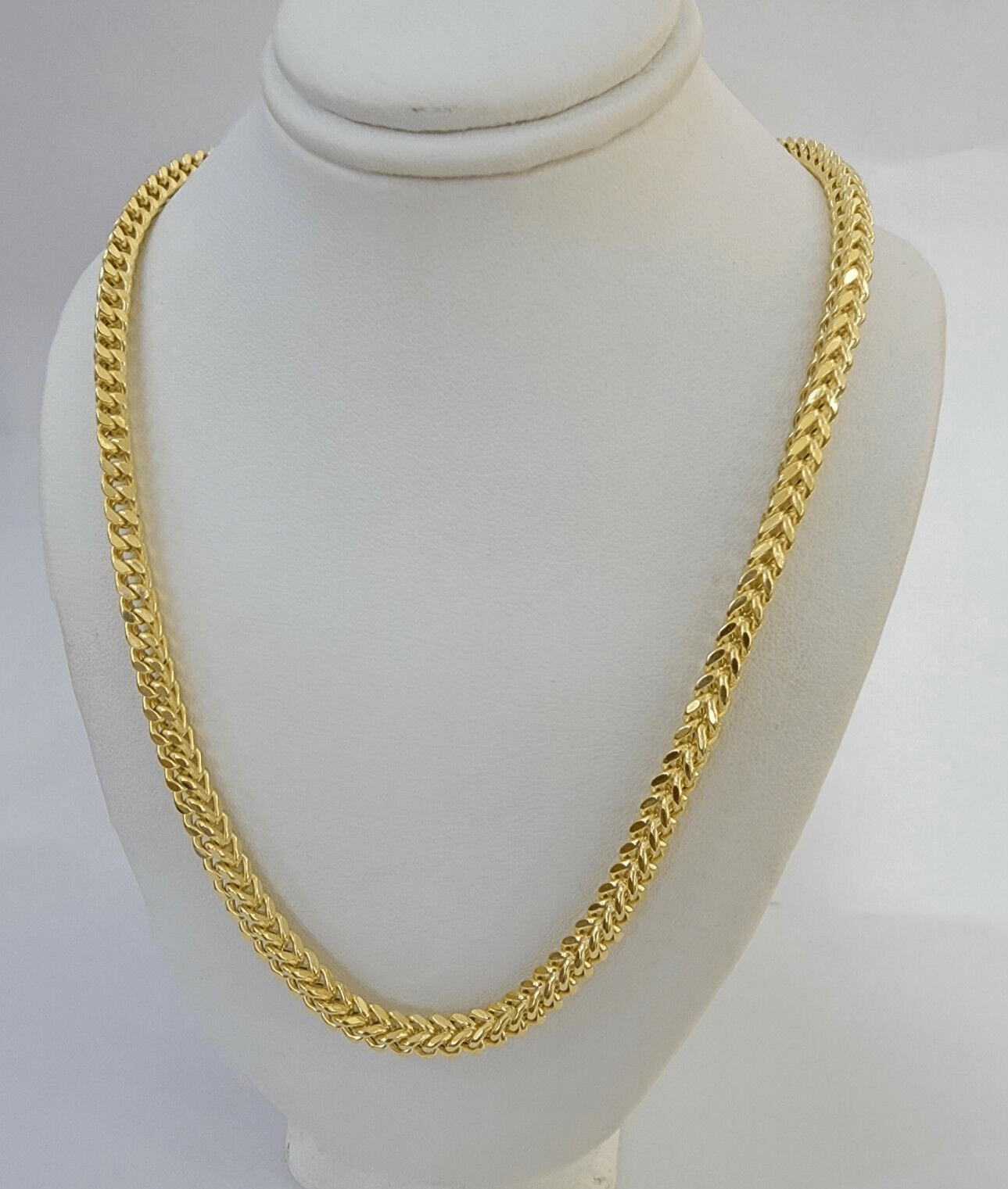 Real 14k Gold Necklace Franco Chain 4mm 22 Inch Diamond Cut Mens 14k Yellow Gold - Reva Jeweler