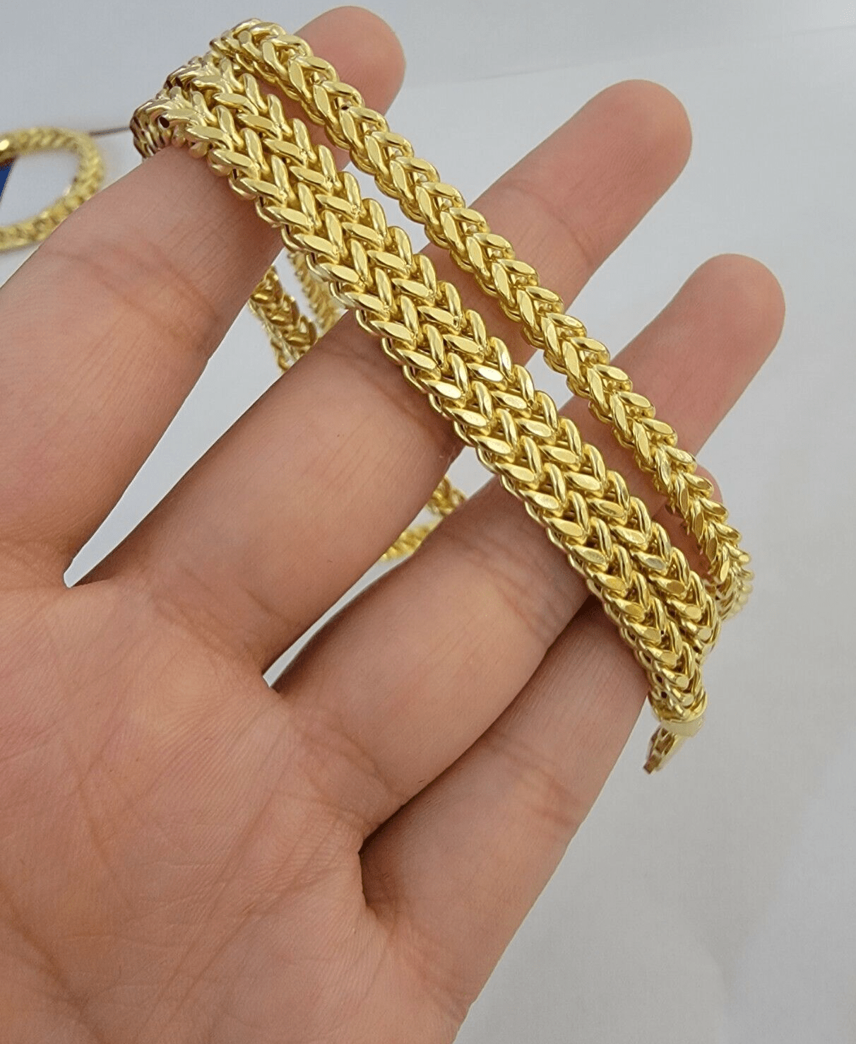 Real 14k Gold Necklace Franco Chain 4mm 22 Inch Diamond Cut Mens 14k Yellow Gold - Reva Jeweler