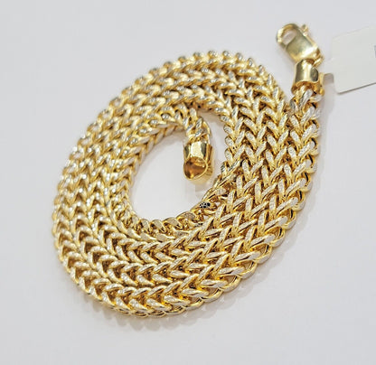 Real 14k Gold Necklace Franco Chain 4mm 22 Inch Diamond Cut Mens 14k Yellow Gold - Reva Jeweler