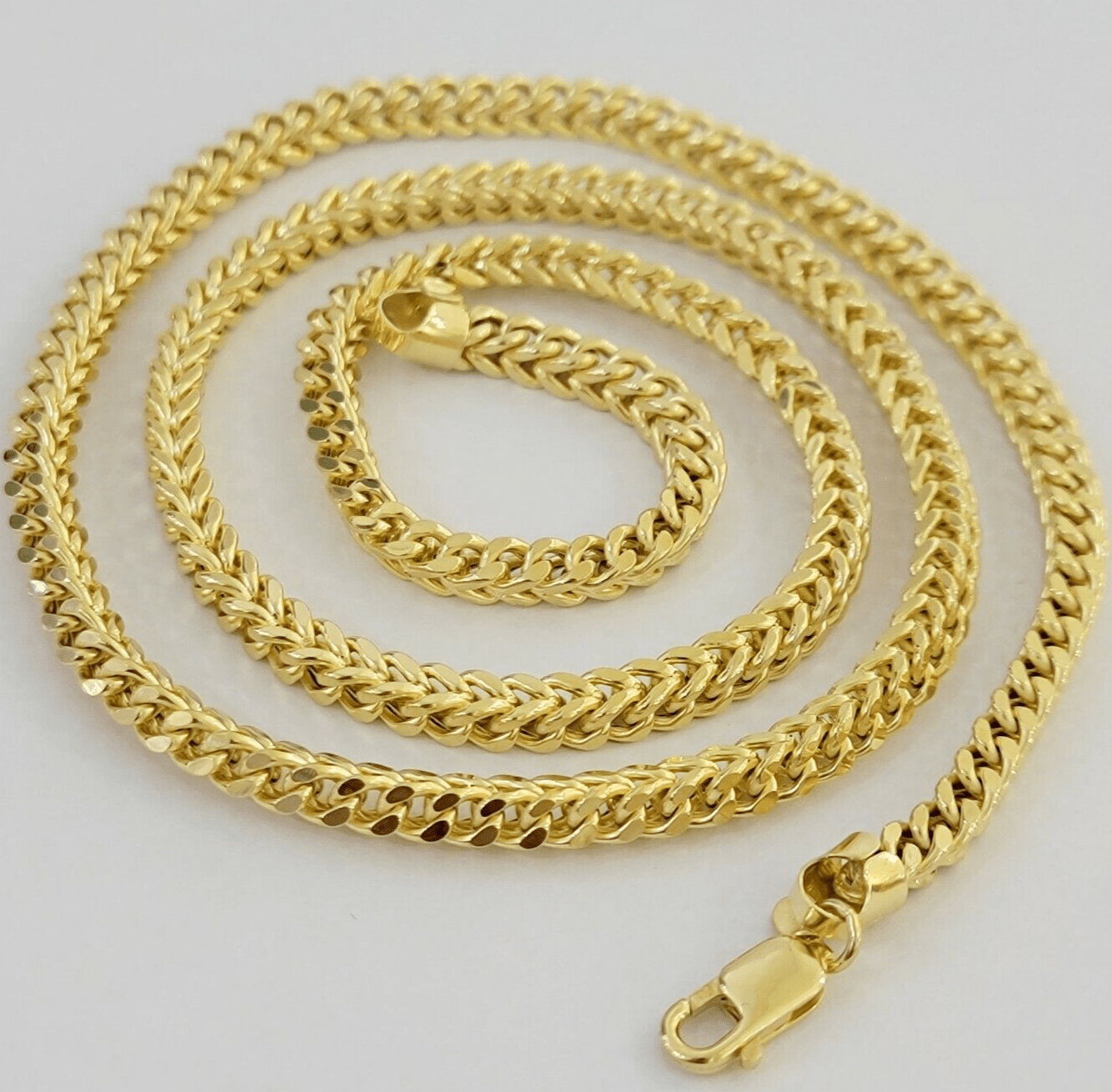 Real 14k Gold Necklace Franco Chain 4mm 22 Inch Diamond Cut Mens 14k Yellow Gold - Reva Jeweler