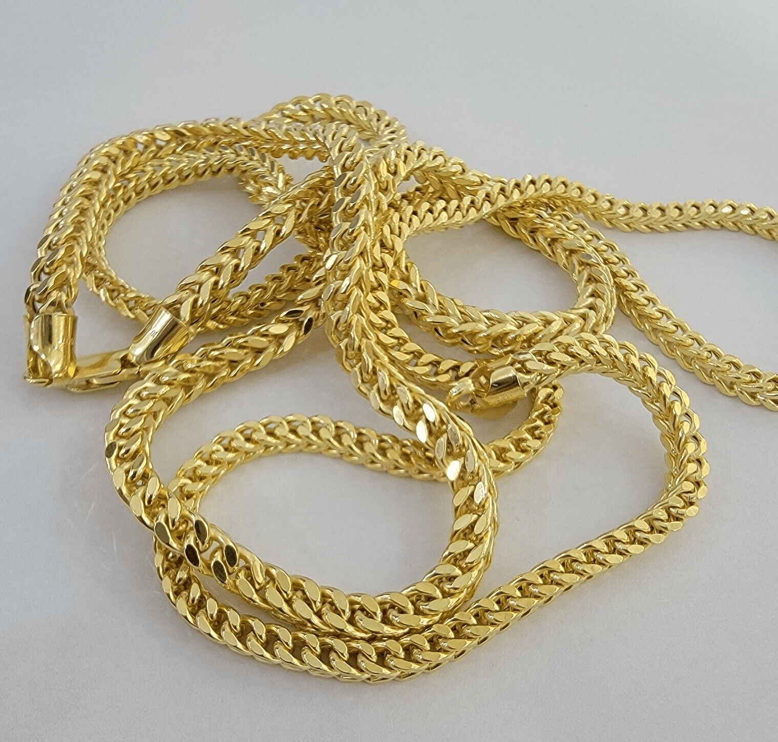 Real 14k Gold Necklace Franco Chain 4mm 24 Inch Diamond Cut Mens 14k Yellow Gold - Reva Jeweler