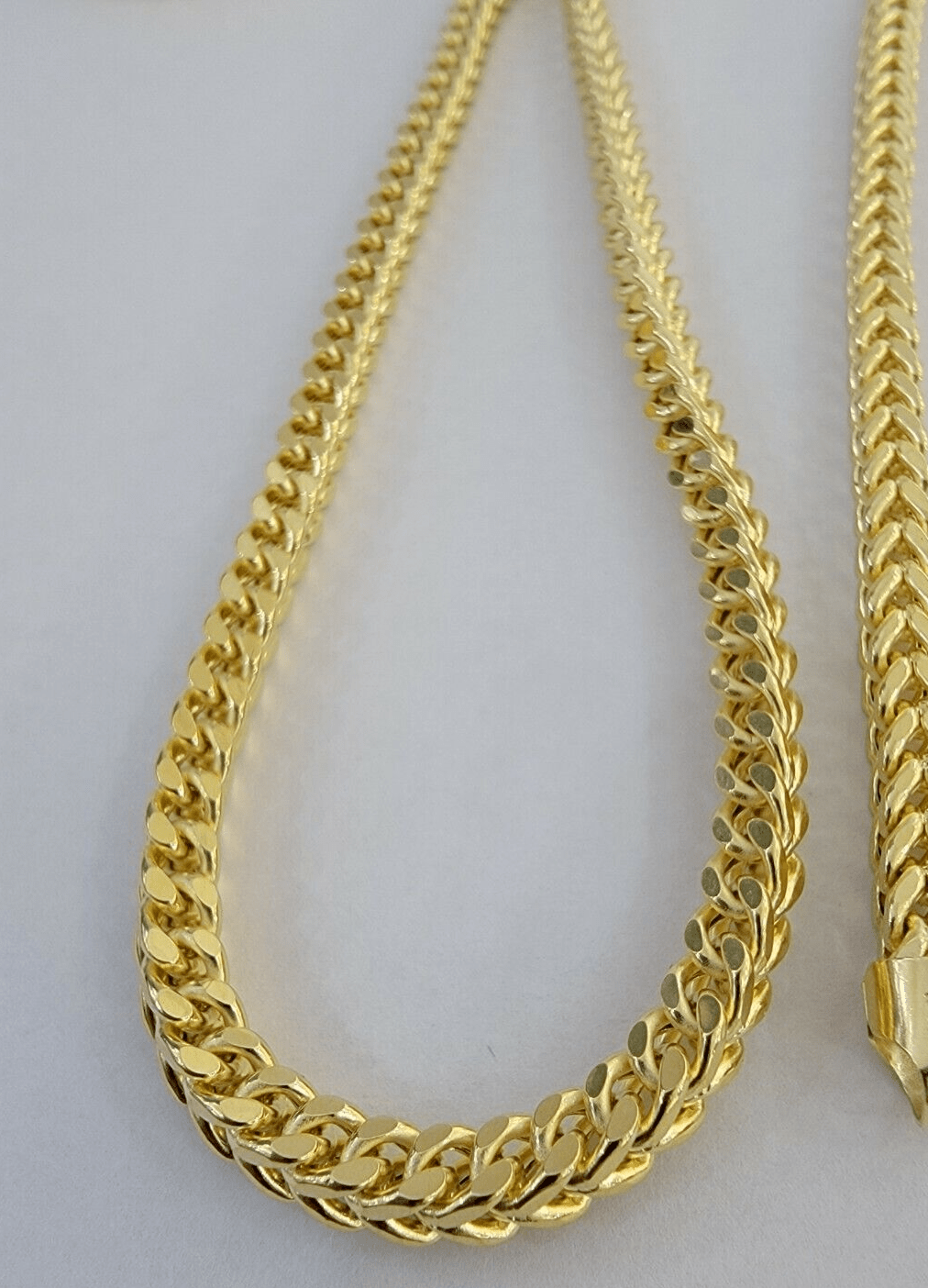 Real 14k Gold Necklace Franco Chain 4mm 24 Inch Diamond Cut Mens 14k Yellow Gold - Reva Jeweler