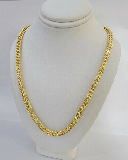 Real 14k Gold Necklace Franco Chain 4mm 24 Inch Diamond Cut Mens 14k Yellow Gold - Reva Jeweler