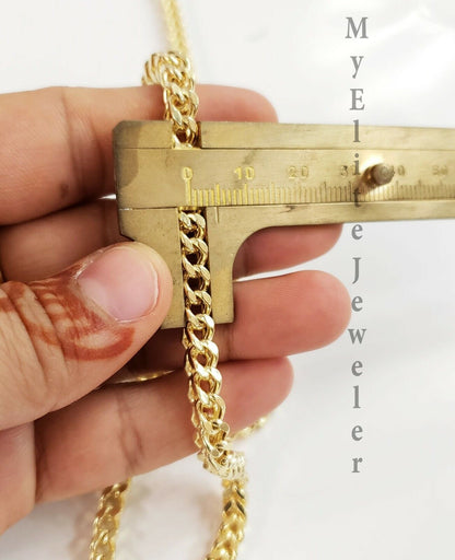 Real 14k Gold Necklace Franco Chain 4mm 26 Inch Diamond Cut Mens 14k Yellow Gold - Reva Jeweler