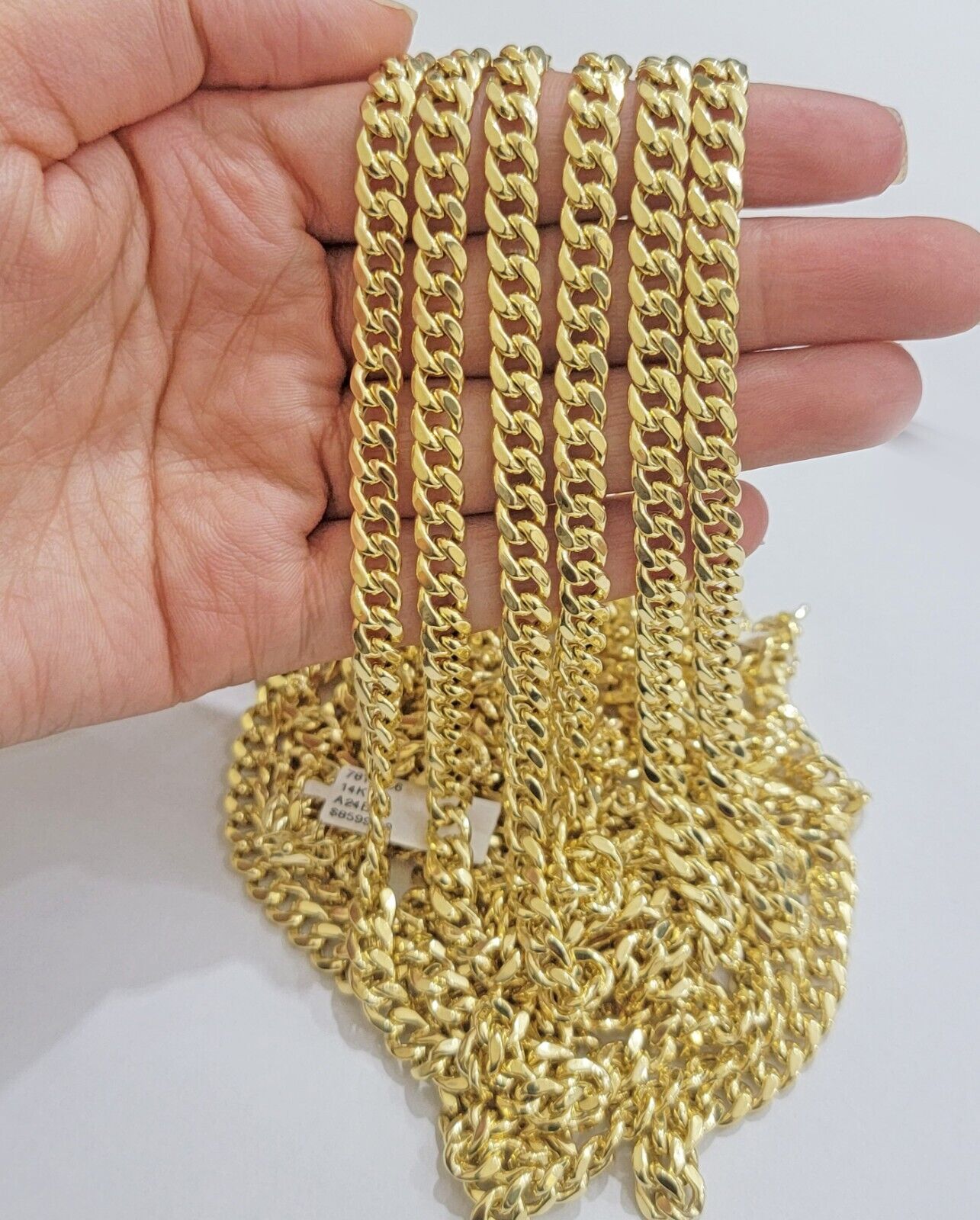 Real 14k Gold Necklace Miami Cuban Link chain 6mm 18" - 28" Strong, 14kt Yellow - Reva Jeweler