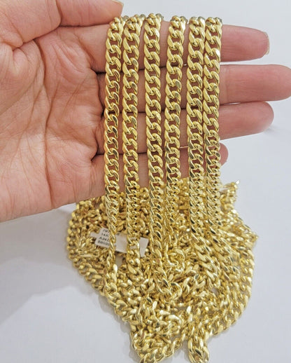 Real 14k Gold Necklace Miami Cuban Link chain 6mm 18" - 28" Strong, 14kt Yellow - Reva Jeweler