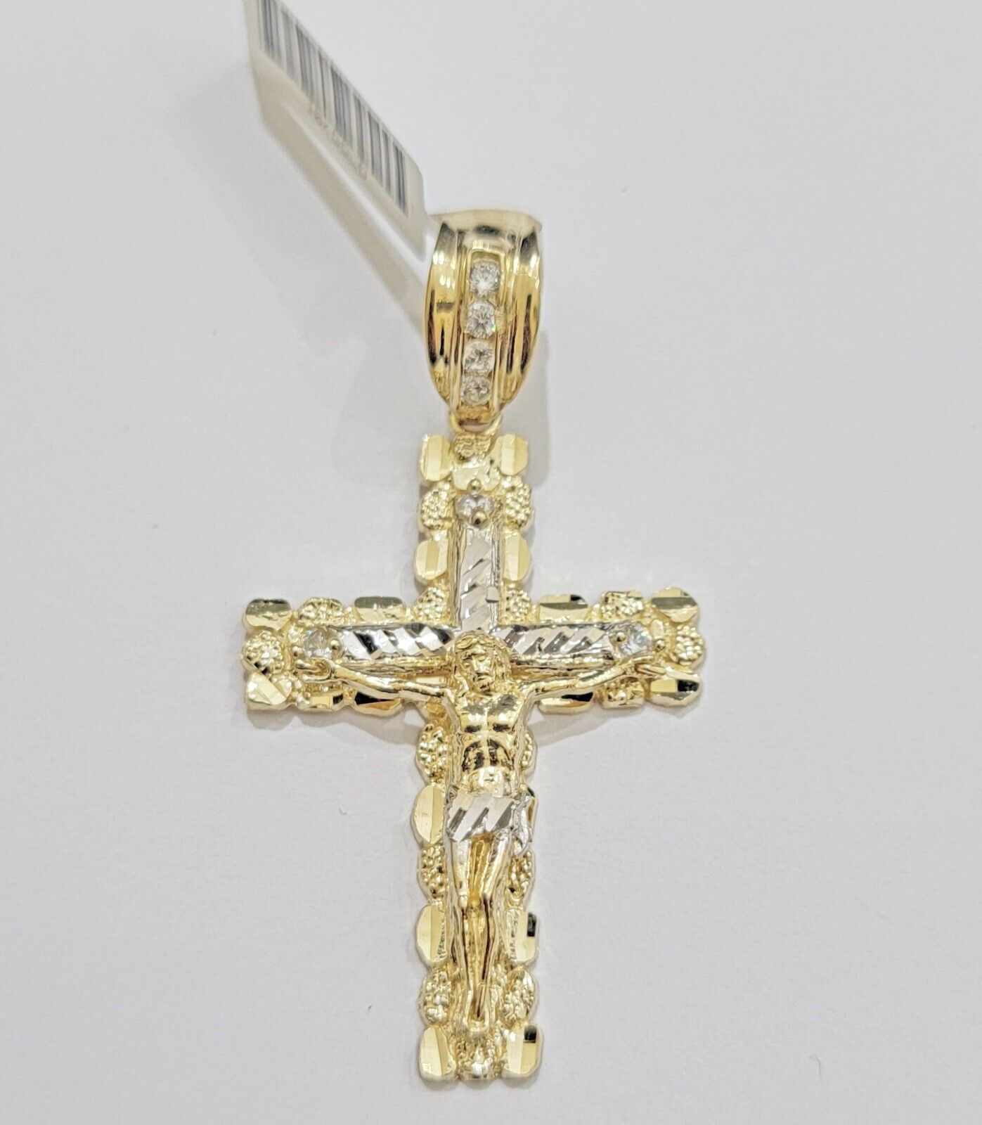 Real 14k Gold Nugget Cross pendant Cuban Link Chain 4.5mm 20" Necklace Charm Set - Reva Jeweler