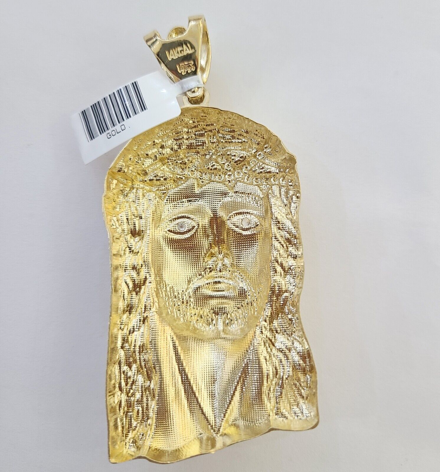 Real 14k Gold Pendant Jesus Head Charm 14kt Yellow Gold 3.1 Inch Long For Men's - Reva Jeweler