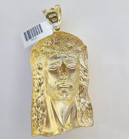 Real 14k Gold Pendant Jesus Head Charm 14kt Yellow Gold 3.1 Inch Long For Men's - Reva Jeweler