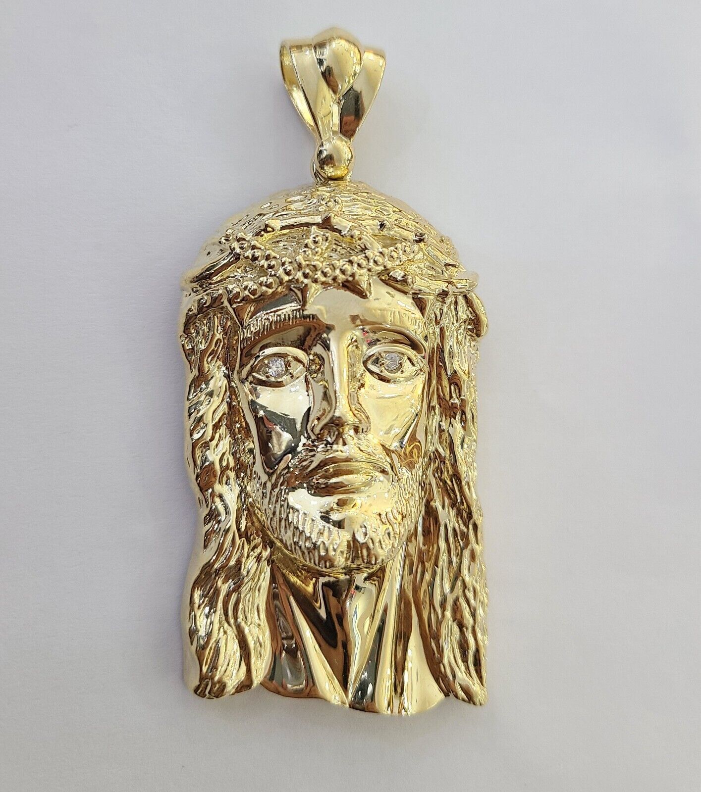 Real 14k Gold Pendant Jesus Head Charm 14kt Yellow Gold 3.1 Inch Long For Men's - Reva Jeweler