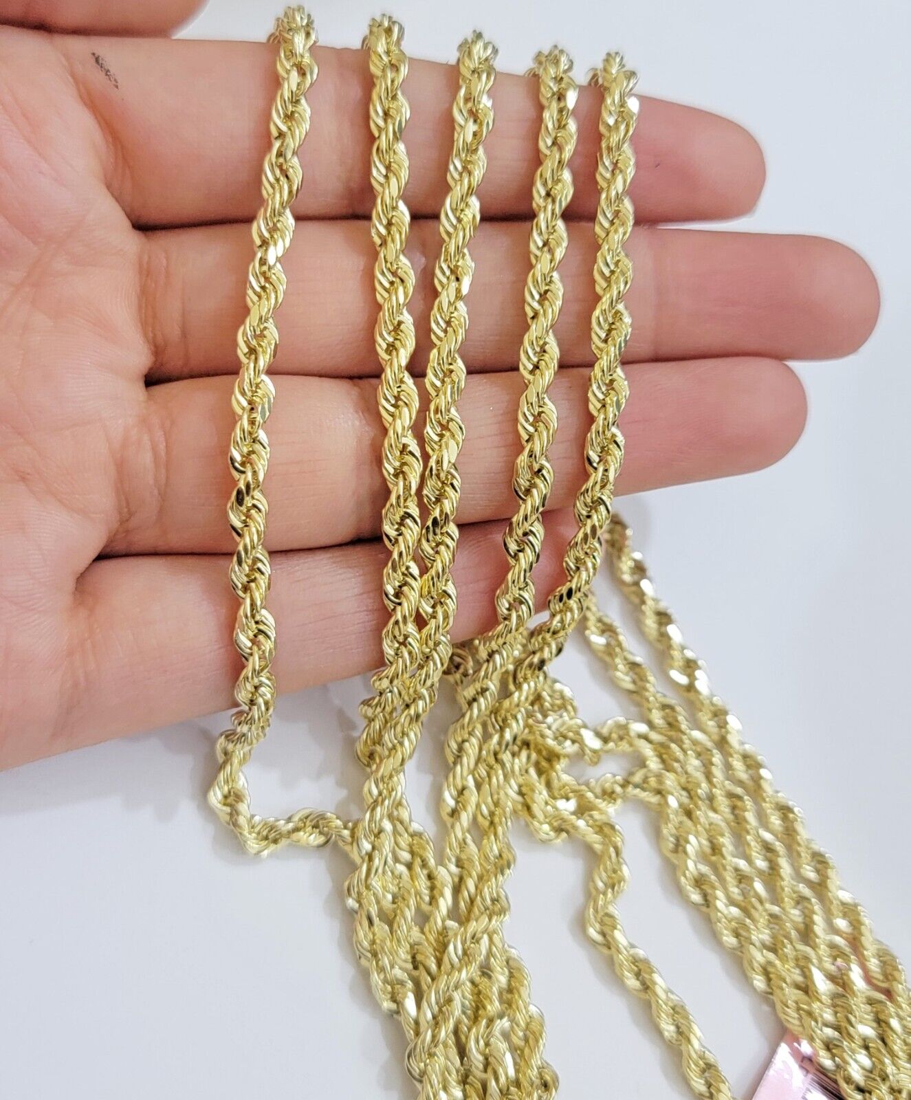 Real 14k Gold Rope chain 20 Inch 4mm Diamond Cuts 14kt Yellow Gold Men Women - Reva Jeweler