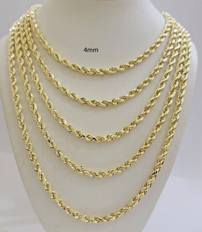 Real 14k Gold Rope chain 20 Inch 4mm Diamond Cuts 14kt Yellow Gold Men Women - Reva Jeweler