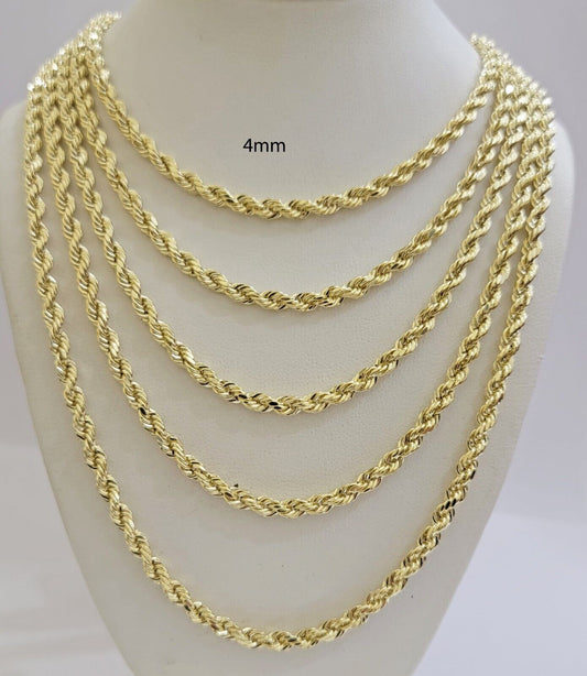 Real 14k Gold Rope chain 22 Inch 4mm Diamond Cuts 14kt Yellow Gold Men Women - Reva Jeweler