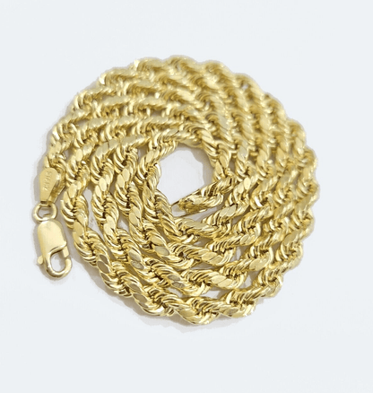 Real 14k Gold Rope chain 22 Inch 4mm Diamond Cuts 14kt Yellow Gold Men Women - Reva Jeweler