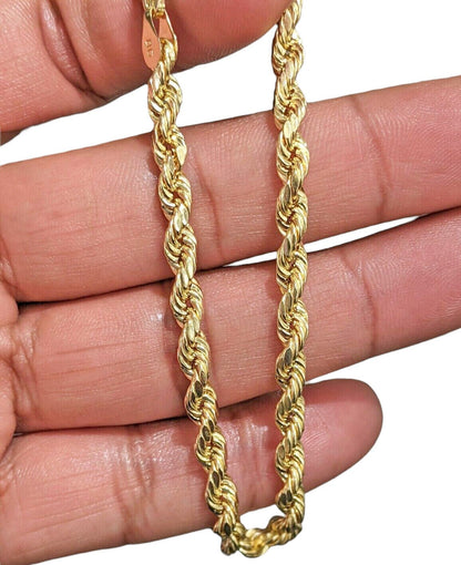 Real 14k Gold Rope chain 24 Inch 4mm Diamond Cuts 14kt Yellow Gold Men Women - Reva Jeweler