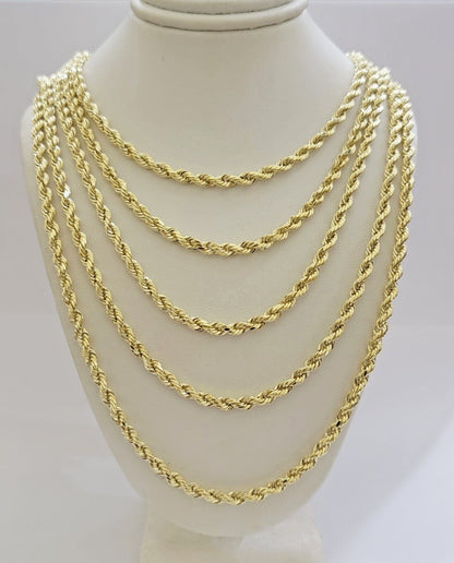 Real 14k Gold Rope chain 24 Inch 4mm Diamond Cuts 14kt Yellow Gold Men Women - Reva Jeweler