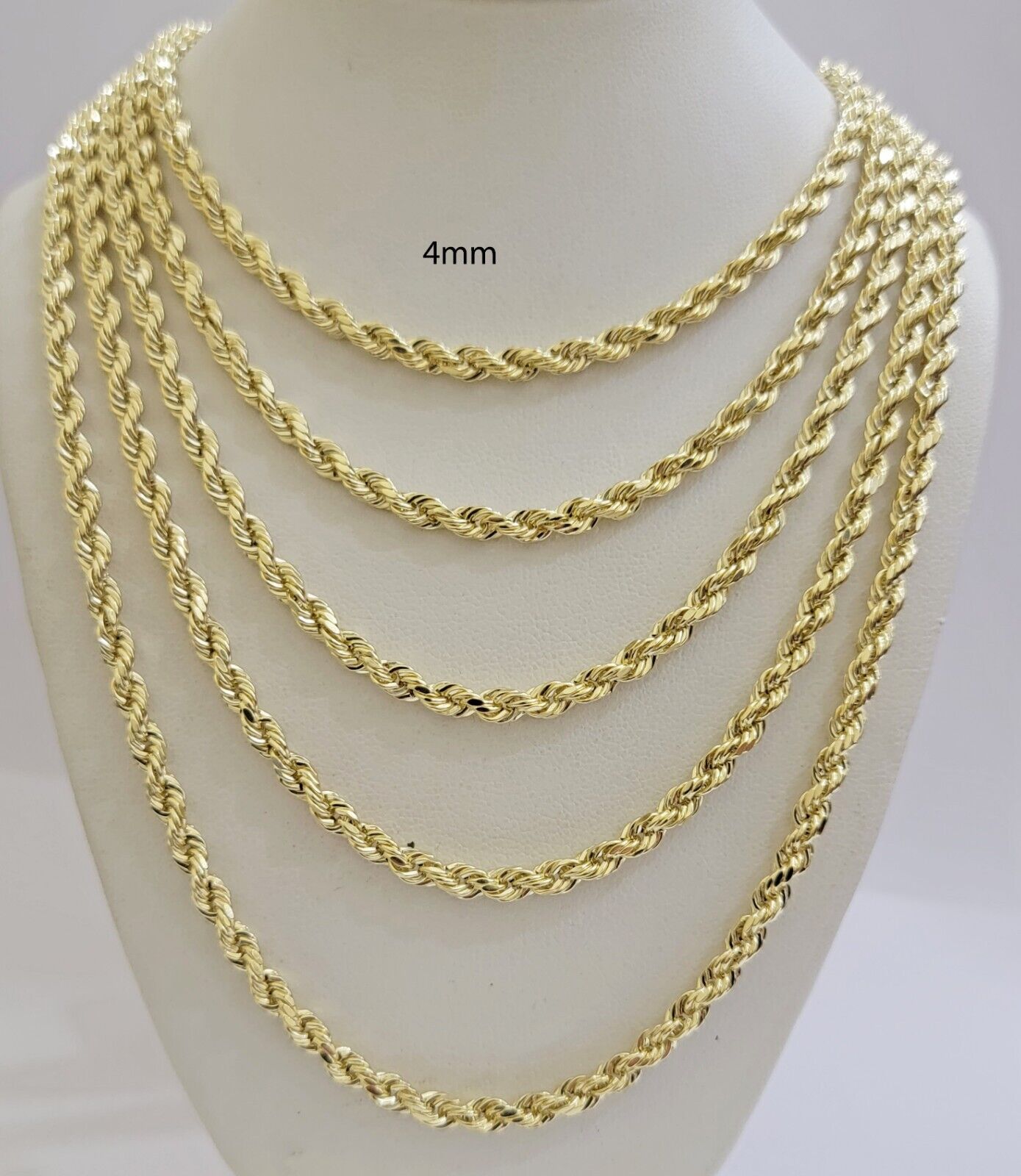 Real 14k Gold Rope chain 24 Inch 4mm Diamond Cuts 14kt Yellow Gold Men Women - Reva Jeweler