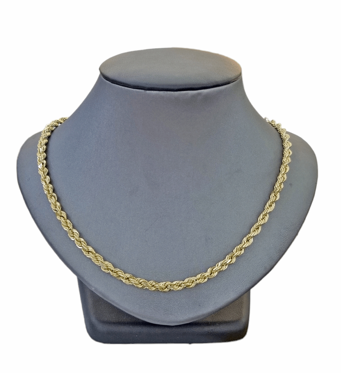 Real 14k Gold Rope chain 24 Inch 4mm Diamond Cuts 14kt Yellow Gold Men Women - Reva Jeweler