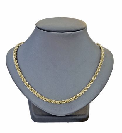 Real 14k Gold Rope chain 24 Inch 4mm Diamond Cuts 14kt Yellow Gold Men Women - Reva Jeweler