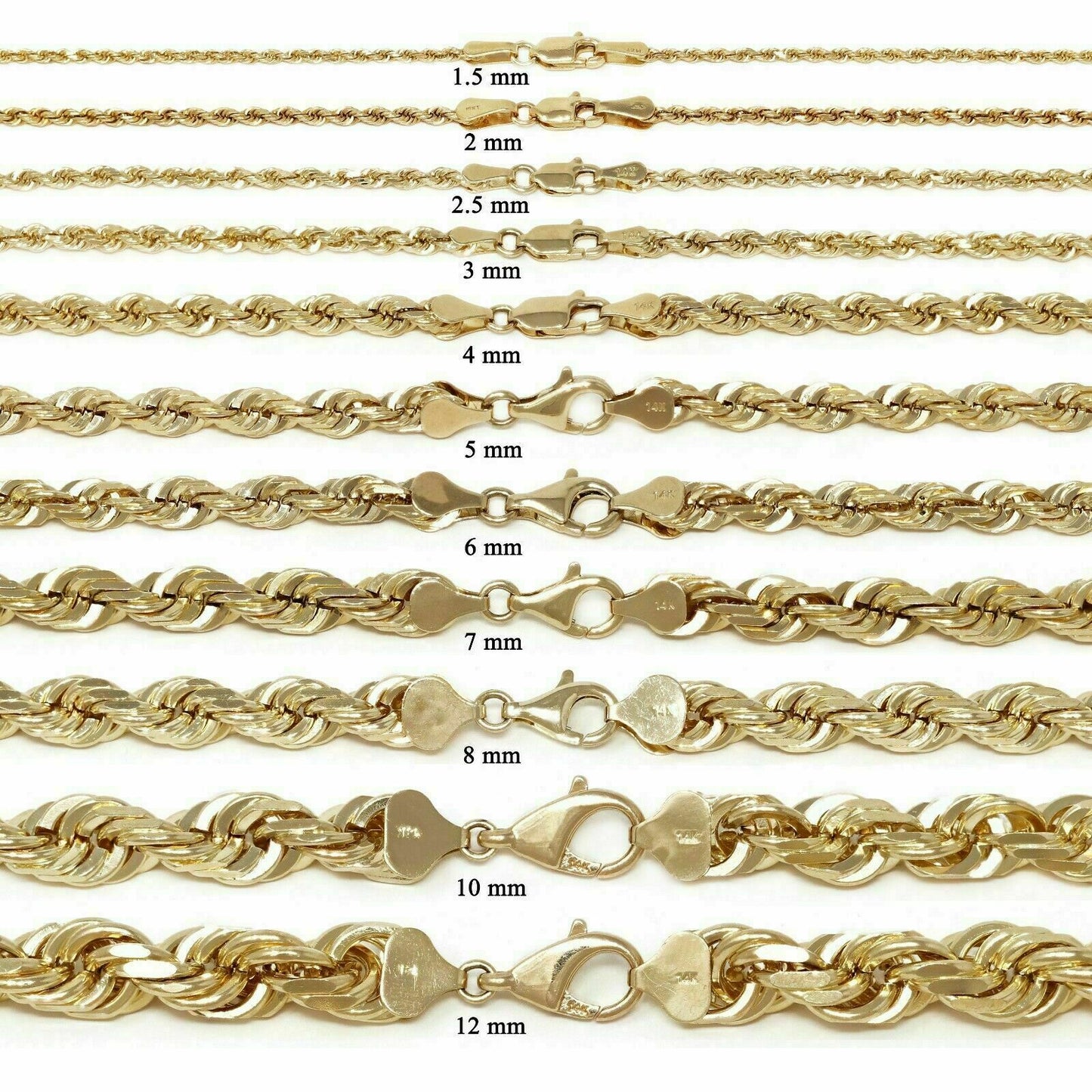 Real 14k Gold Rope chain 2.5mm Ladies Necklace SOLID 14KT Yellow Gold 16" 18" 20 - Reva Jeweler