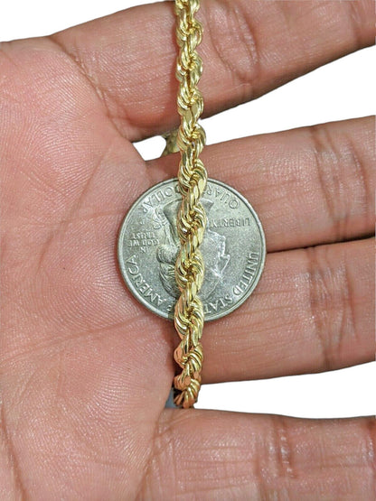 Real 14k Gold Rope chain 26 Inch 4mm Diamond Cuts 14kt Yellow Gold Men Women - Reva Jeweler