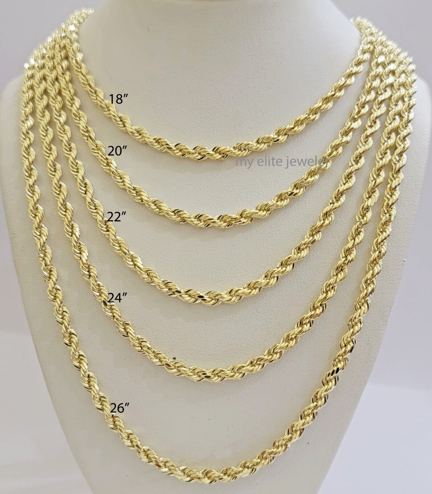 Real 14k Gold Rope chain 26 Inch 4mm Diamond Cuts 14kt Yellow Gold Men Women - Reva Jeweler