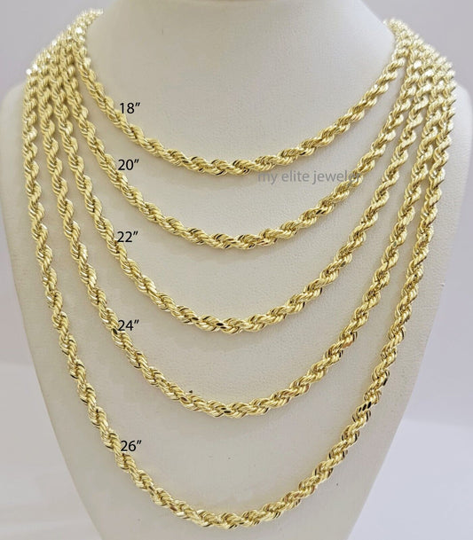 Real 14k Gold Rope chain 26 Inch 4mm Diamond Cuts 14kt Yellow Gold Men Women - Reva Jeweler