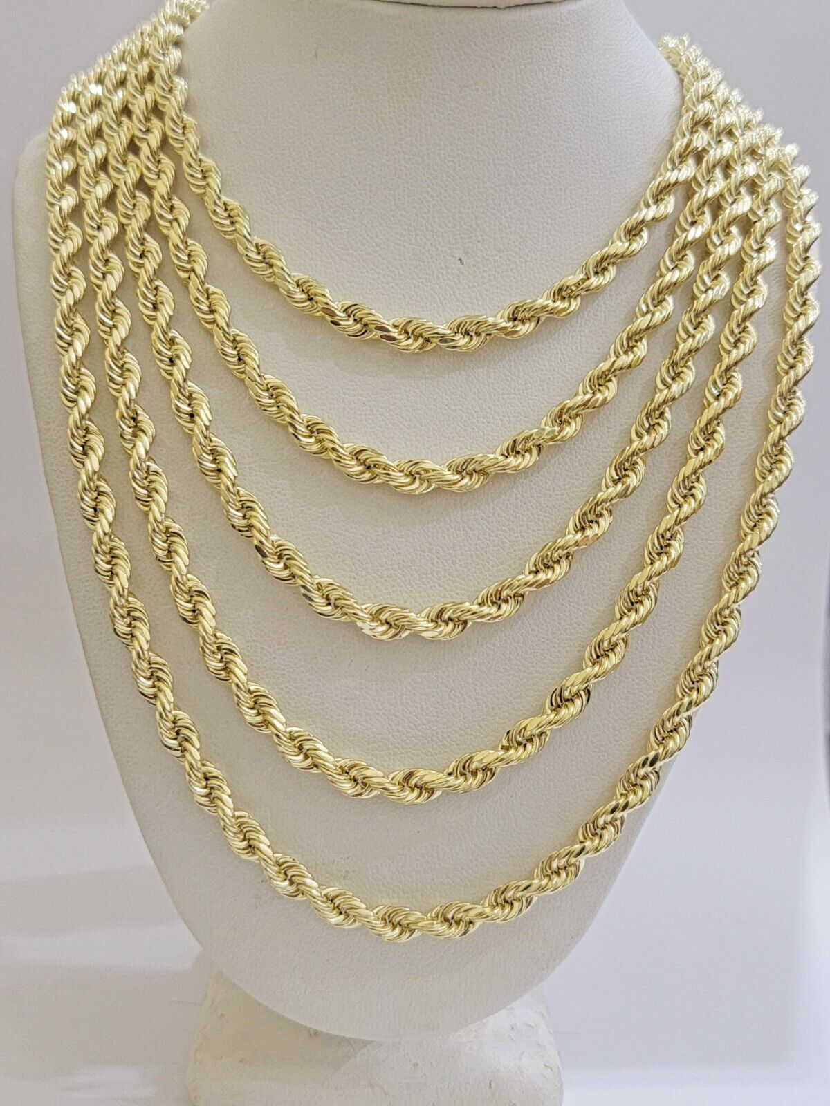 Real 14k Gold Rope chain 26 Inch 5mm Diamond Cuts 14kt Yellow Gold Men Women - Reva Jeweler