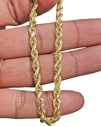 Real 14k Gold Rope chain 26 Inch 5mm Diamond Cuts 14kt Yellow Gold Men Women - Reva Jeweler