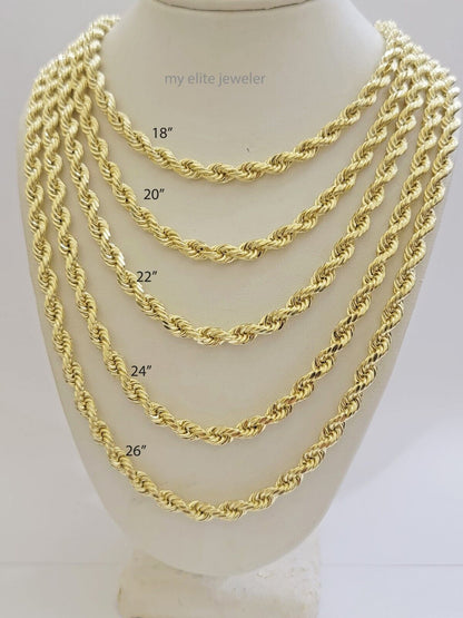 Real 14k Gold Rope chain 26 Inch 5mm Diamond Cuts 14kt Yellow Gold Men Women - Reva Jeweler