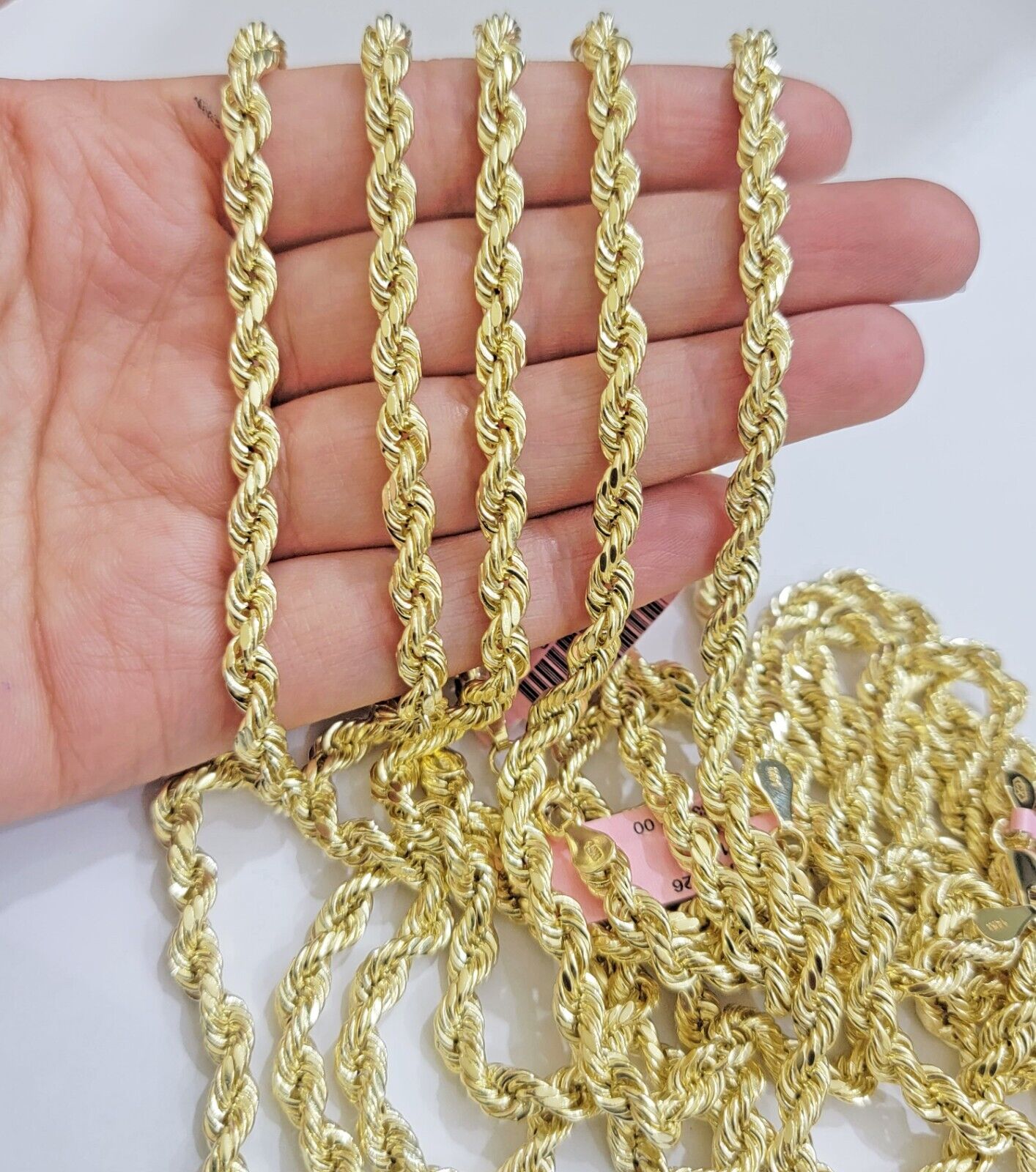 Real 14k Gold Rope chain 26 Inch 5mm Diamond Cuts 14kt Yellow Gold Men Women - Reva Jeweler