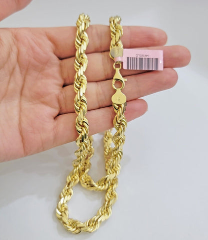 Real 14k Gold Rope Chain Necklace 28 Inch 8mm Mens Diamond cut SOLID 14KT Yellow