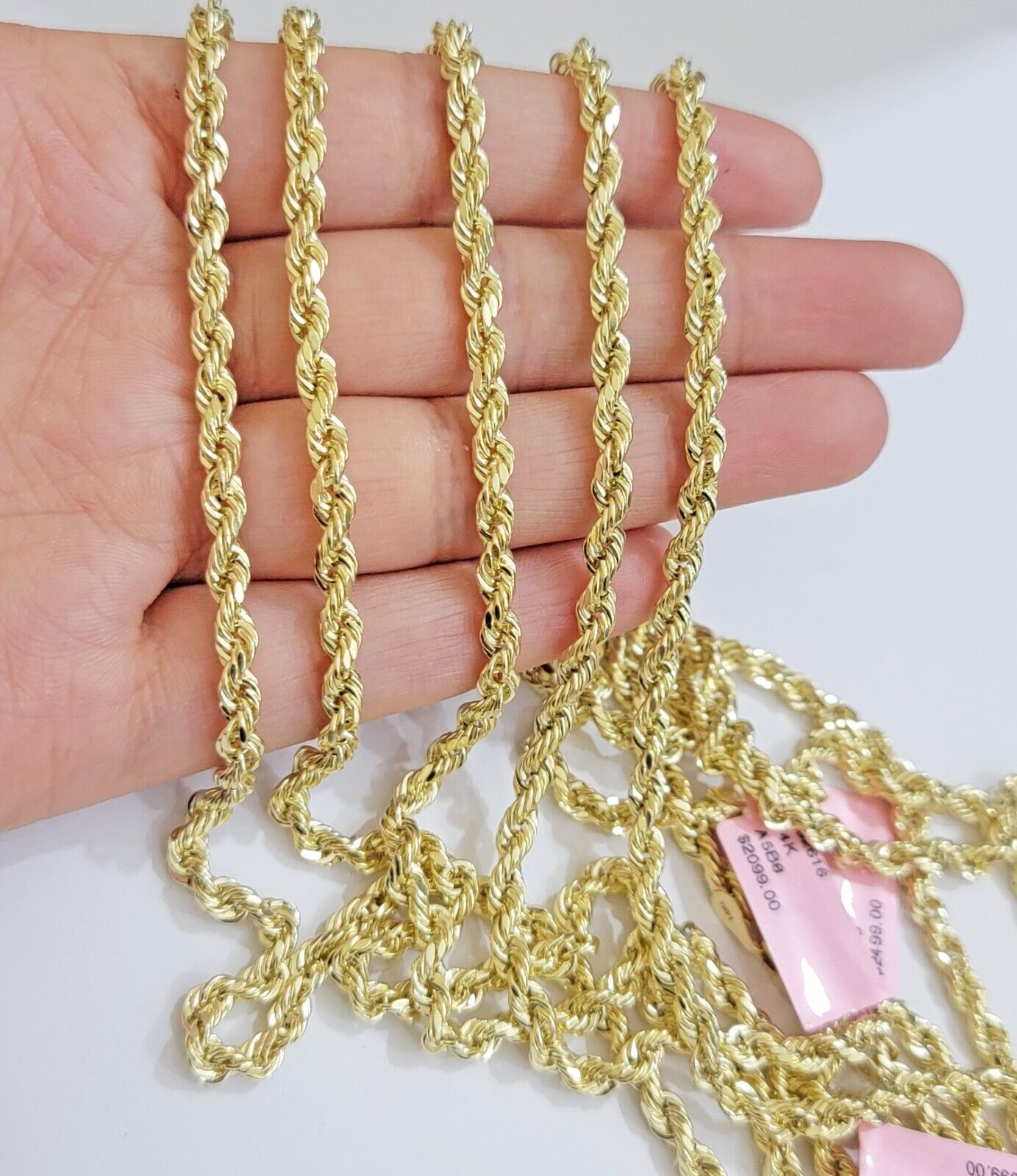Real 14k Gold Rope Chain Necklace 4mm 18 - 26 Inch Diamond cuts 10kt Men Women - Reva Jeweler