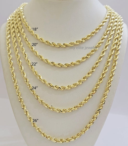 Real 14k Gold Rope Chain Necklace 4mm 18 - 26 Inch Diamond cuts 10kt Men Women - Reva Jeweler