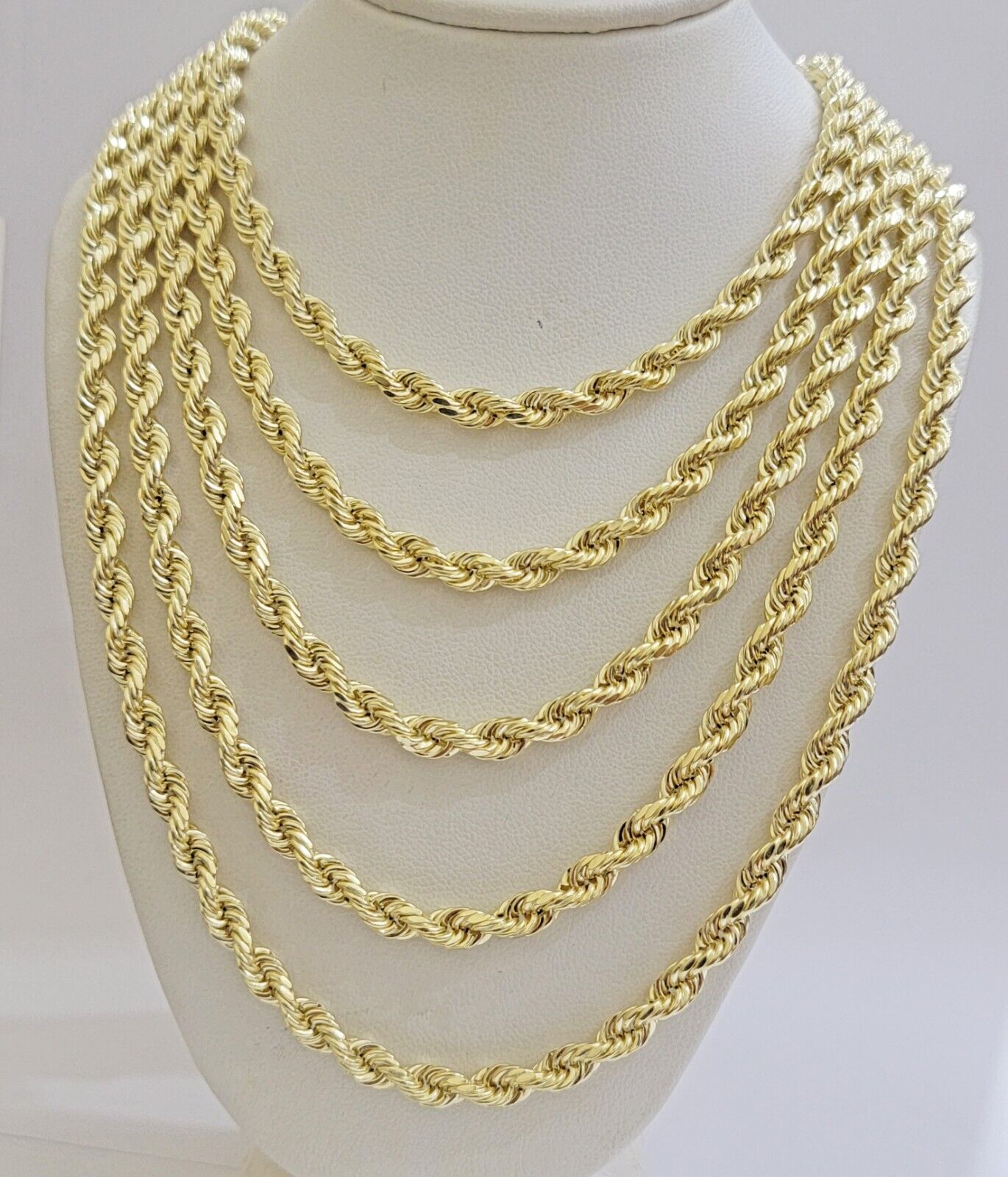 REAL 14k Gold Rope Chain Necklace 5mm 18 - 26Inch Diamond Cut Men 14KT Yellow GOLD - Reva Jeweler