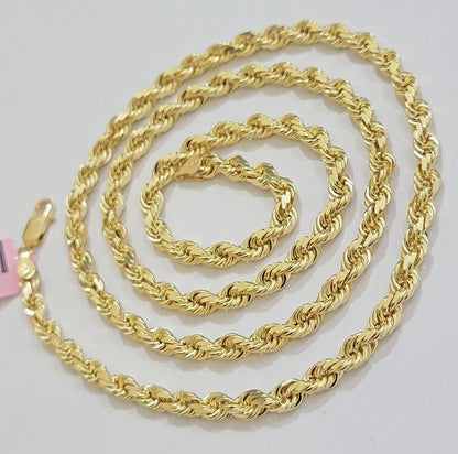 Real 14k Gold Rope Chain Necklace 6mm 18 - 28 Inch 14kt Yellow Gold Diamond Cut - Reva Jeweler