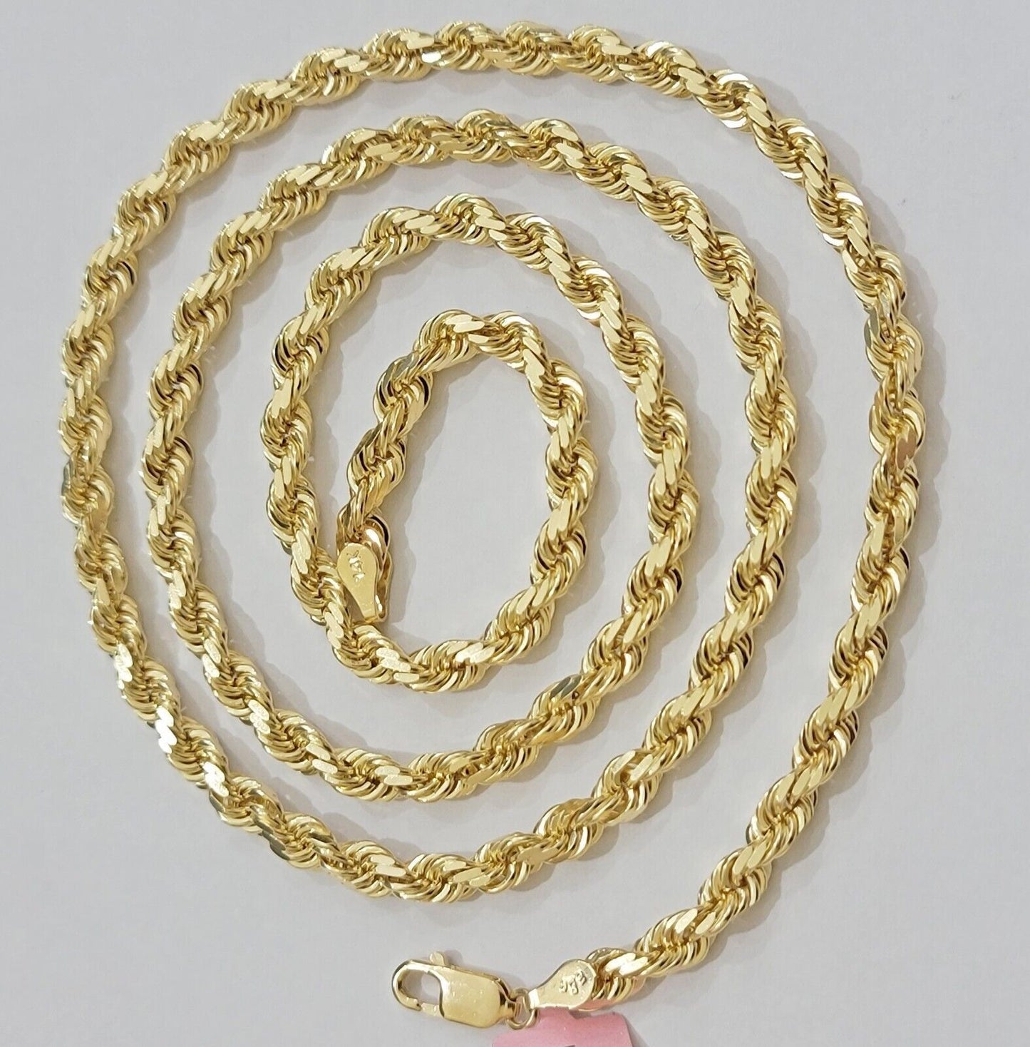 Real 14k Gold Rope Chain Necklace 6mm 18 - 28 Inch 14kt Yellow Gold Diamond Cut - Reva Jeweler